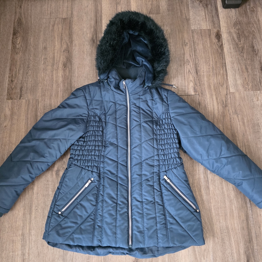 INTL d.e.t.a.i.l.s Women's Puffer Hooded Jacket - Blue/aqua XL